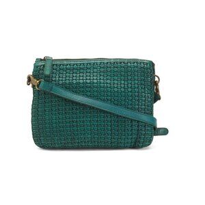 VILENCA Mint Leather Triple Compartment Front Woven Panel Handbag
